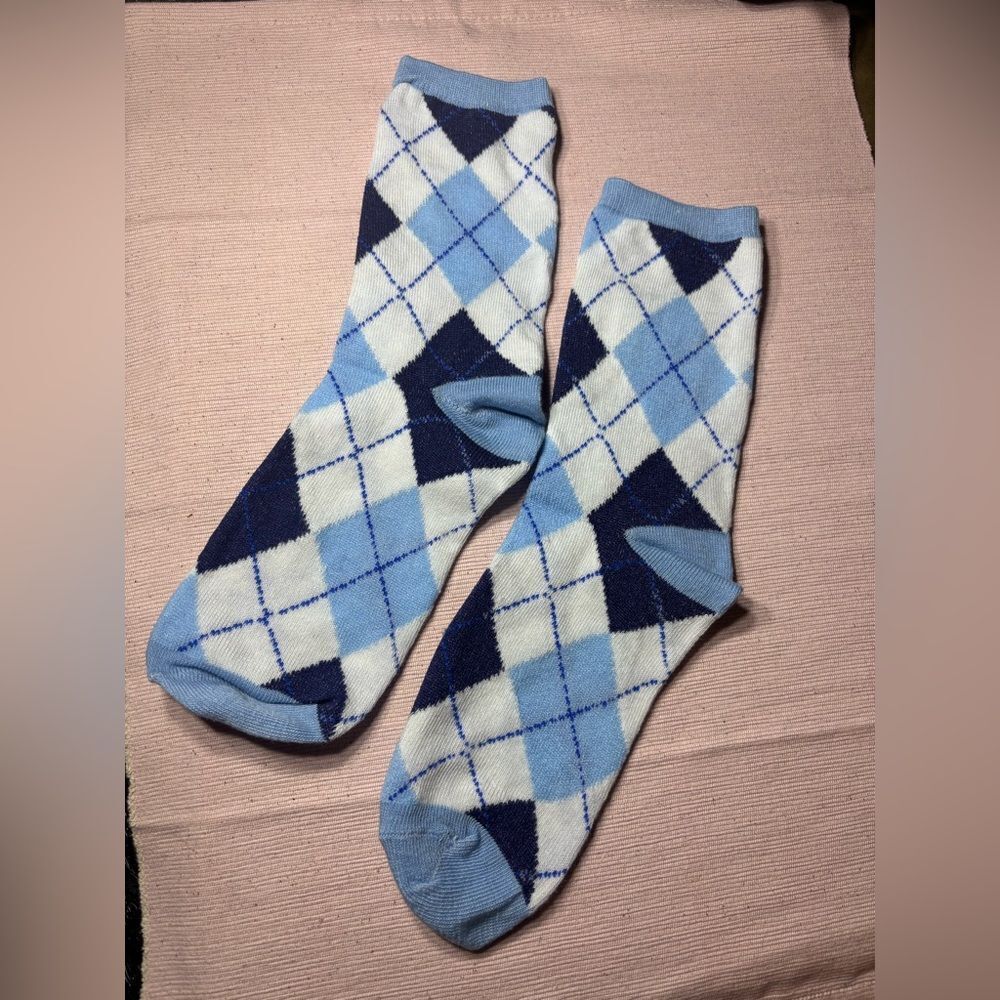 New Blue Argyle Socks Size 5-9